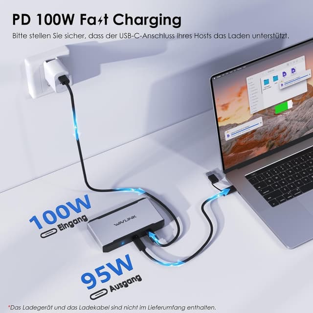 Detalle de WAVLINK Dockingstation Triple Monitor für macOS (M1–M4) – 3 HDMI/2 DP, 4K@60Hz und 100W Power Delivery