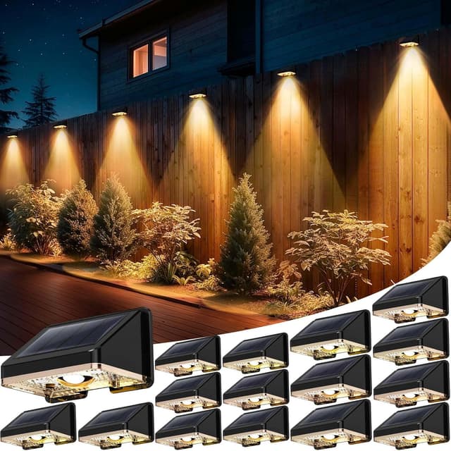 Detalle de Delaiglow Solar Fence Lights 16 Pack (Solar Wall Lights, Warm White, Waterproof IP67)
