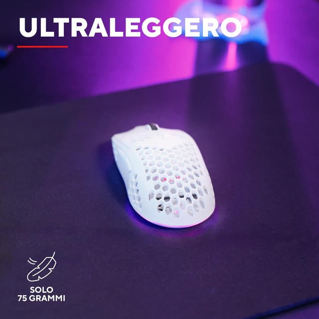 Detalle de GXTrust 929W Helox: mouse gaming wireless superleggero da 75 g con DPI 800-4800 e batteria fino a 80 h