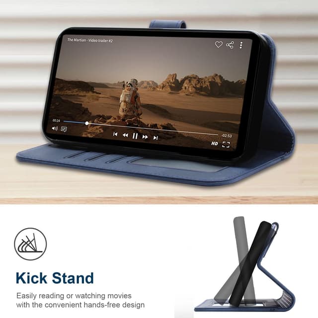 Detalle de AsWant Handyhülle für Motorola Edge 60 Pro (Blau) – Leder-Klapphülle mit Kartensteckplatz, Magnetverschluss & Standfunktion