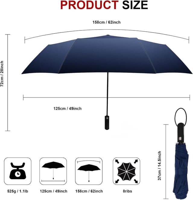 Detalle 2 de KNJOMZIE Parapluie tempête pliant automatique 62 pouces à double canopée