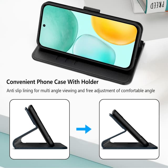 Detalle de Aiziki Handyhülle für Honor X6c – RFID-Lederklapphülle mit Kartenfächern & Standfunktion (Schwarz)