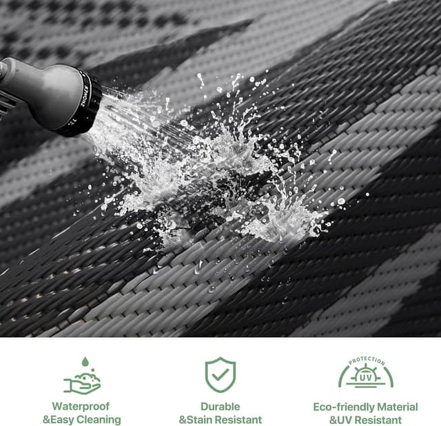 Thumbnail 3 de GENIMO 240x300cm Outdoor Rug (Black & Grey) – Waterproof, Reversible & UV Resistant for Patios, Garden & RV