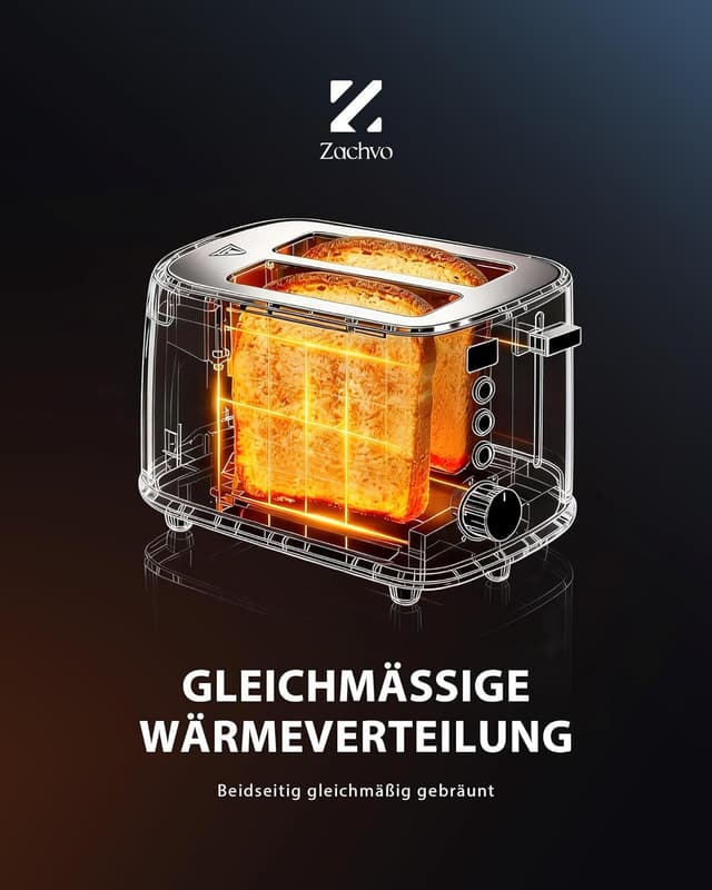 Detalle 1 de Edelstahl 2-Scheiben-Toaster mit LED-Countdown & Brötchenaufsatz – extra breite 3,5 cm Schlitze, 6 Bräunungsstufen (mattschwarz)