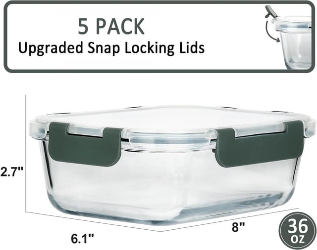 Detalle 2 de MCIRCO Glass Meal Prep Containers 1040ml 🍽