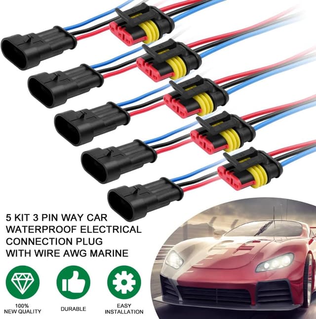 Detalle de URAQT 3-polig Kabel-Steckverbinder-Set (5 Sätze) für 16 AWG Marine, wasserdicht – inkl. 20 Lötverbinder