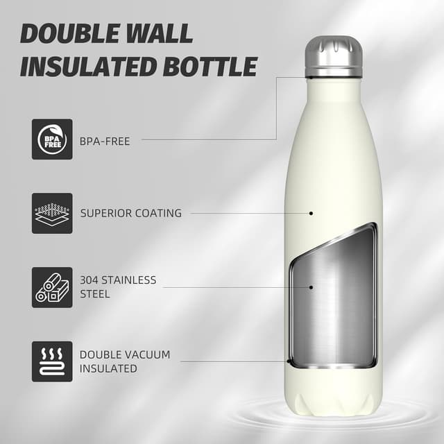 Detalle de WATERSY Stainless Steel Insulated Water Bottle (Cream White) – double-walled vacuum flask, 500ml