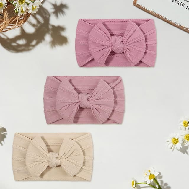 Detalle 2 de DiULi Baby Stirnbänder Set (3 Stück) – Turban-Stirnband mit Schleifen für Neugeborene & Kleinkinder