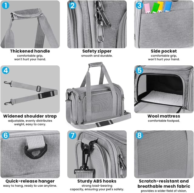 Detalle de vsshe faltbare Hundebox für Auto und Flugzeug – Transportbox für kleine Katzen, Kaninchen und Welpen (bis 15 Pfund, grau)