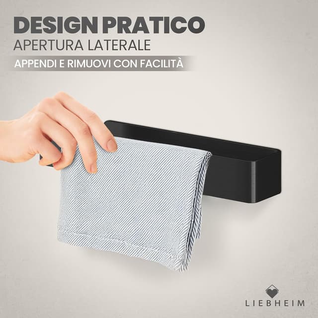 Detalle de LIEBHEIM porta asciugamani adesivo da parete in alluminio nero, senza forare (22 cm)