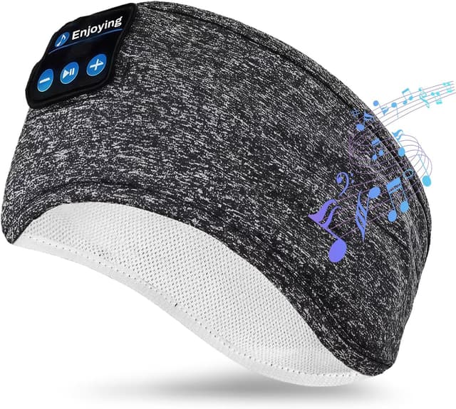 Detalle de flintronic Bluetooth-Schlafstirnband mit HD-Stereo-Lautsprechern (Schlafkopfhörer) – kabellos & USB-aufladbar, Grau