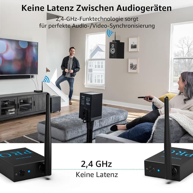 Detalle de 1Mii 1 TX + 1 RX drahtloser Audio Sender & Empfänger (2,4 GHz) für TV/PC zu Subwoofer, Aktivlautsprechern & Verstärkern
