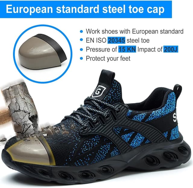 Detalle de YEKOYIOO Sicherheitsschuhe mit Stahlkappe (Anti-Smashing), leicht & atmungsaktiv – EU-Größen 38–46