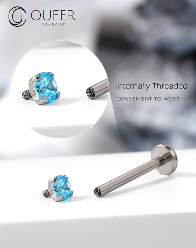 Thumbnail 4 de OUFER Labret Titanium 16G Aqua CZ 6–12mm