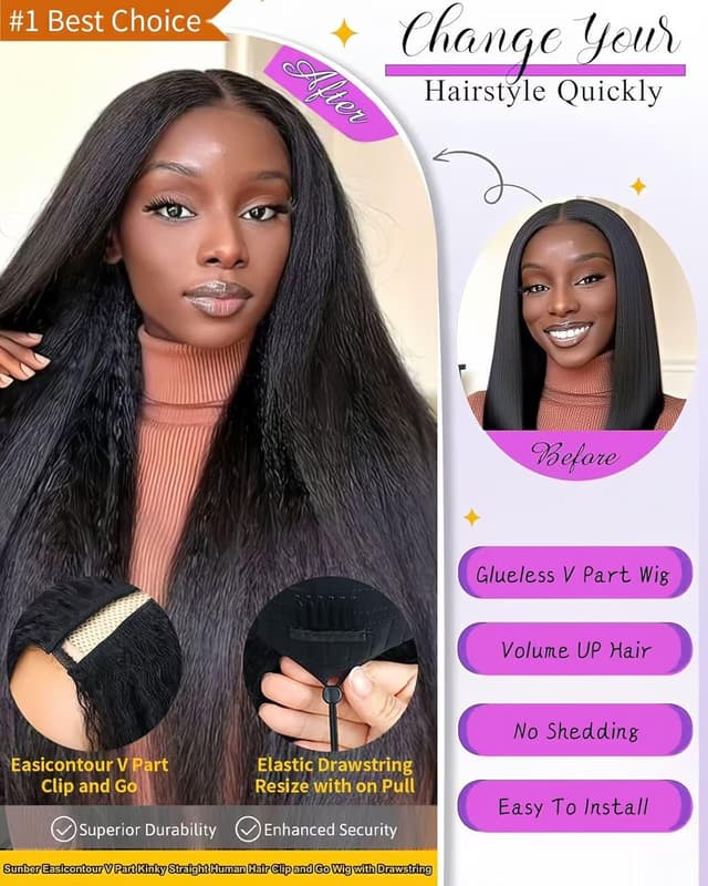 Thumbnail 1 de KinkyStraight V Part Wig 22in