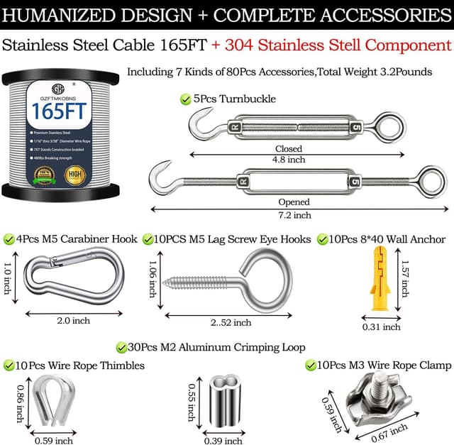 Detalle 2 de 2 mm Edelstahlseil 50 m Kit mit Spannschloss