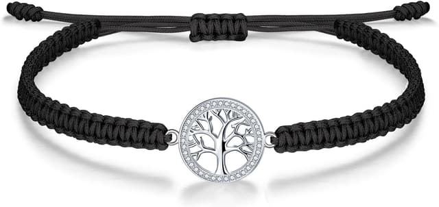 Detalle de J.Endéar Damen-Armband aus Silber 925 mit handgeflochtener Glücksschnur „Baum des Lebens“