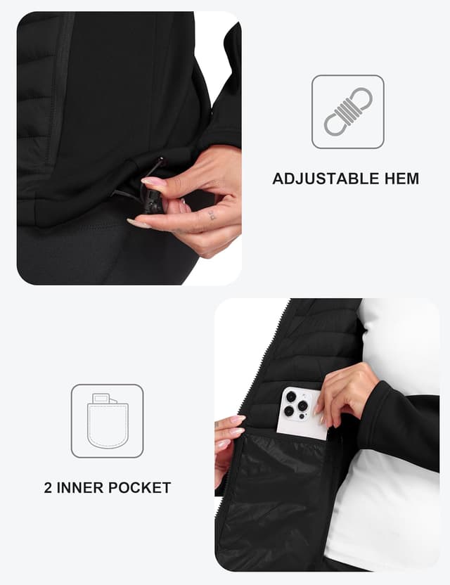 Detalle 1 de MoFiz Womens Fleece Lined Softshell Hooded Hybrid Puffer Jacket (Full Zip) for Running & Hiking