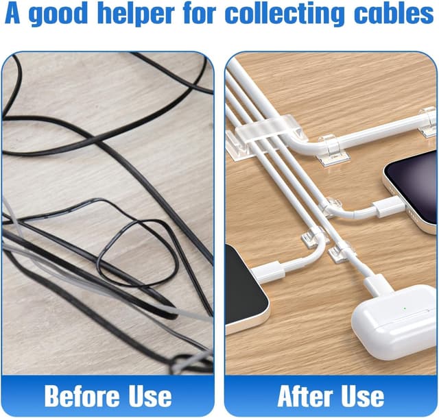 Detalle de Kimsky Kabelhalter Set (100 Stück) mit selbstklebenden Kabelclips in transparent – 3 Größen für Heim & Büro