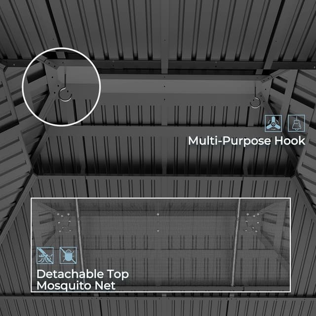 Detalle de JUMMICO Pavillon 3,65 x 4,85 m hardtop double toit imperméable avec stores et moustiquaires, gris