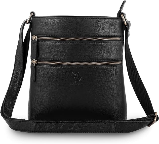 Detalle de LEARICHI Schwarze Leder-Umhängetasche 9x2x10