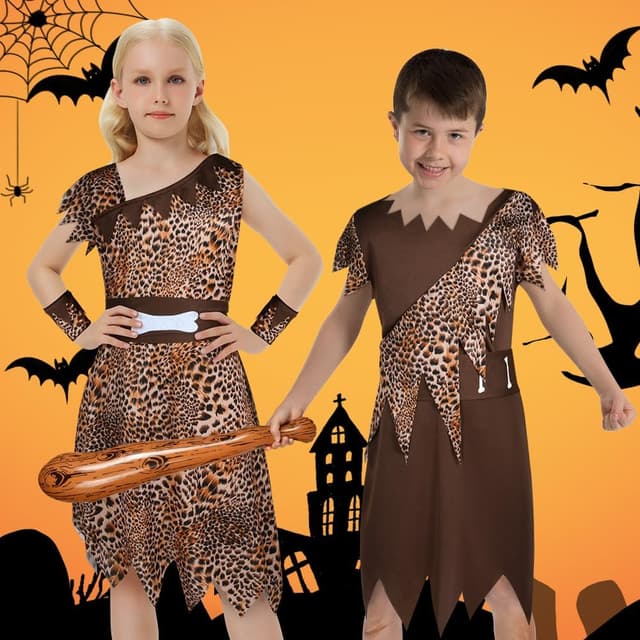 Detalle de AYBUY déguisement homme des cavernes enfant — robe, ceinture, écharpe et bâton gonflable