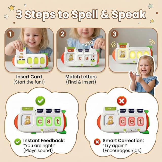 Detalle de HUBFIVY Talking Flash Cards (Ages 2–8) — 107 CVC and Sight Word Learning Cards