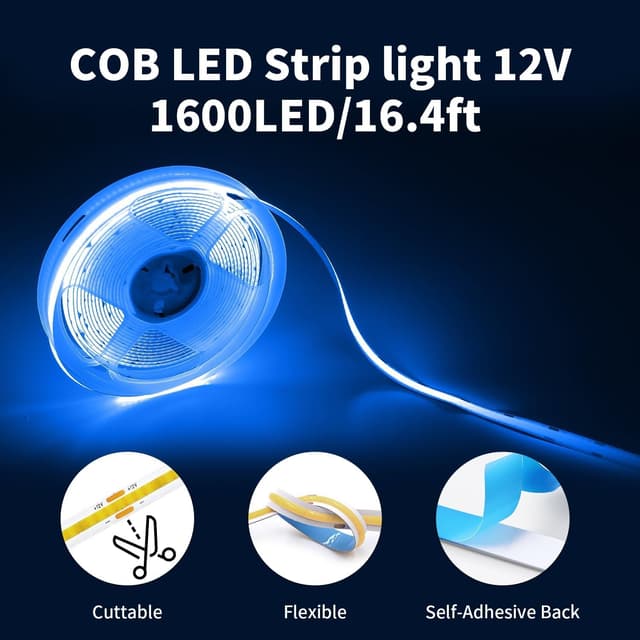 Detalle 2 de ShineBurky COB Tira LED 12V Azul 🌟 Decoración Flexible Interior Exterior