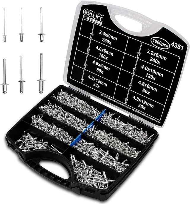 Detalle de CCLIFE 1000 rivetti ciechi in alluminio assortiti (2,4 / 3,2 / 4 / 4,8) per giunzioni rapide
