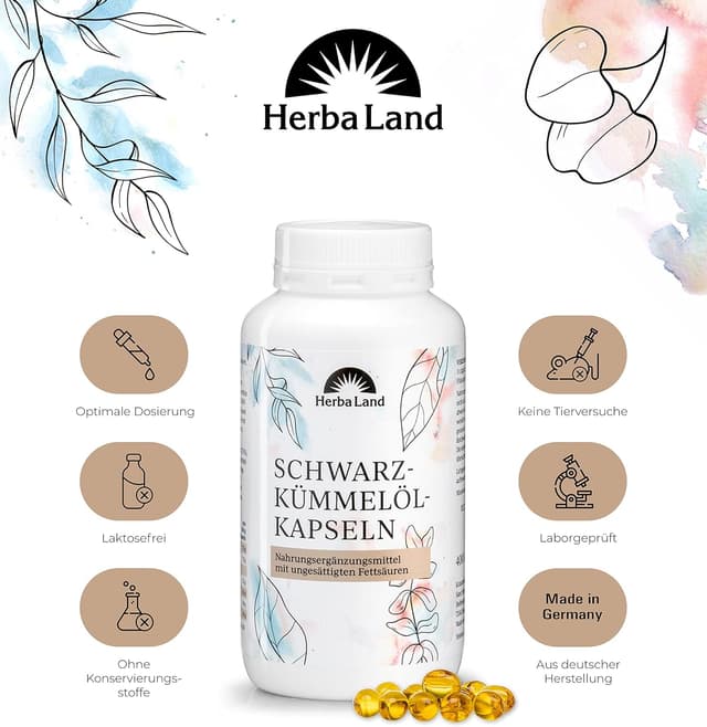 Detalle de Herbaland Schwarzkümmelöl Kapseln 400