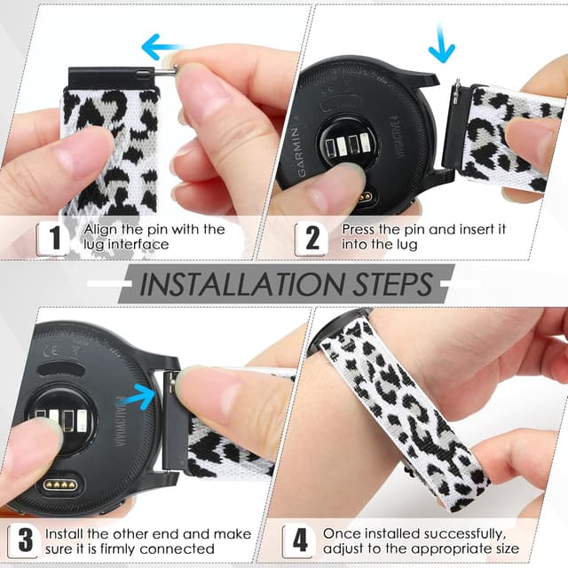 Detalle de Relting 4-Pack 20mm Elastic Nylon Watch Bands with Quick Release Pins