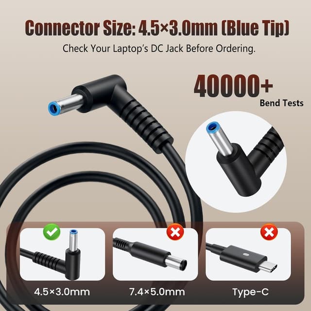 Detalle de HP 45W Laptop Charger 4.5x3mm power adapter