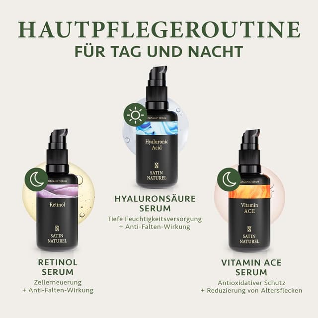 Thumbnail 5 de Satin Naturel Luxus-Geschenkset 3x30ml Serum – Retinol, Hyaluron, Vitamin C