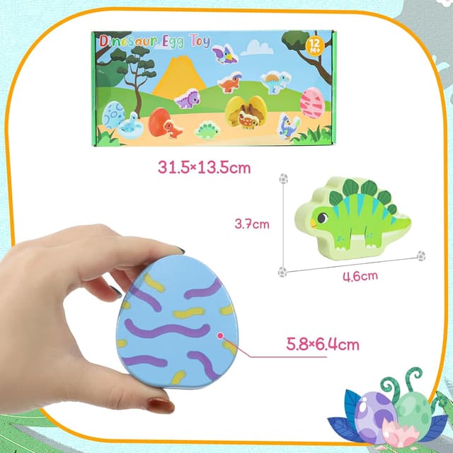 Thumbnail 6 de LZDMY Montessori Spielzeug ab 1 Jahr – Dino Eier Steckspiel aus Holz für Motorik & Sortieren