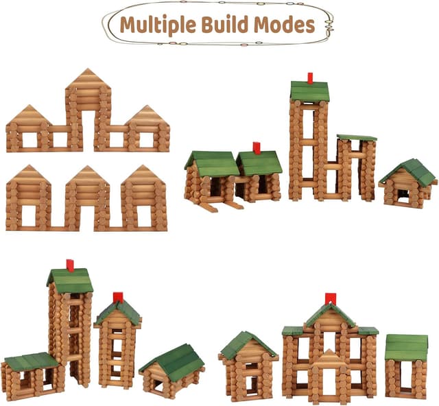 Detalle 2 de Wondertoys 530-Piece Wooden Logs Set (Ages 3+) for Building Cabins, Cottages & Educational Play