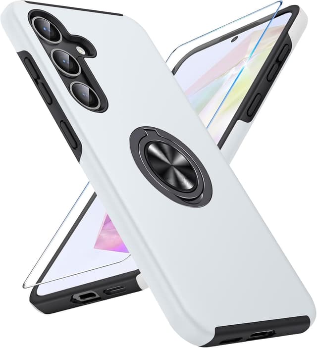 Detalle de Vaki Handyhülle für Samsung Galaxy A35 5G mit 360° magnetischem Ringständer und Schutzfolie (Silber)