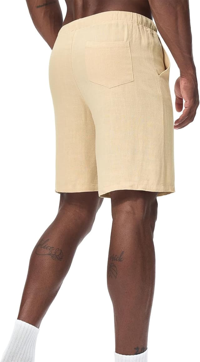 Detalle de Zetieny Herren Leinen Shorts Sommer mit Kordelzug – atmungsaktive Freizeithose mit Taschen
