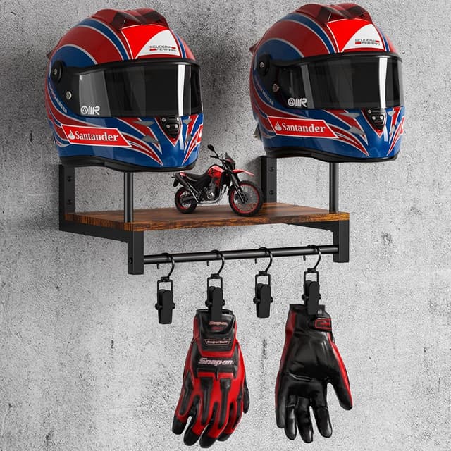 Detalle de THYGIFTREE Helmhalter Wandhalterung für Motorradhelme – Wand-Display mit Organizer