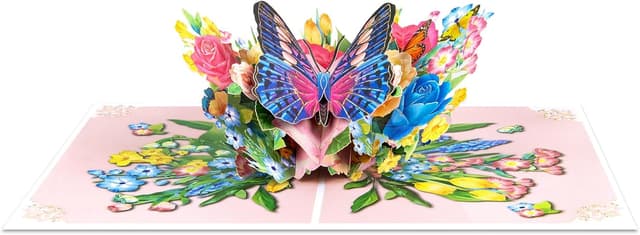 Detalle de DLYMXGC Butterfly and Pink Gold Roses Bush Pop Up Card – 3D paper flower bouquet greeting card