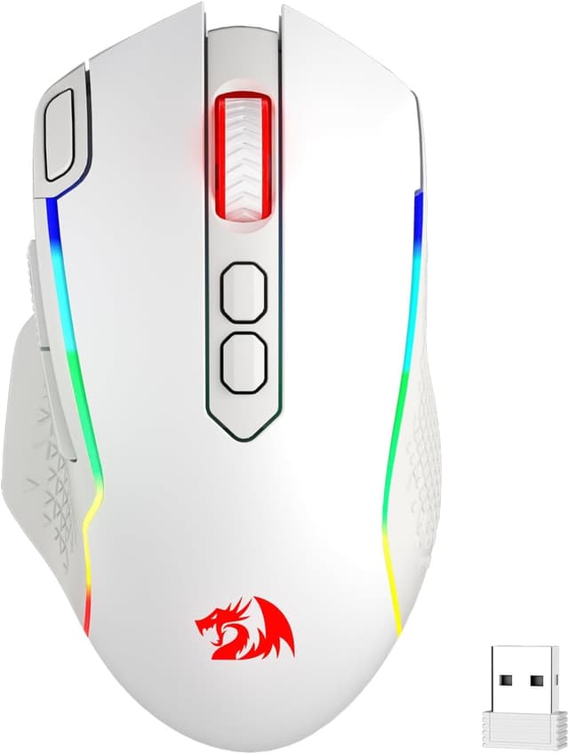 Detalle de Redragon M810 Pro kabellose Gaming-Maus (2,4 GHz) mit bis zu 10.000 DPI, 8 Makrotasten und Schnellfeuertaste