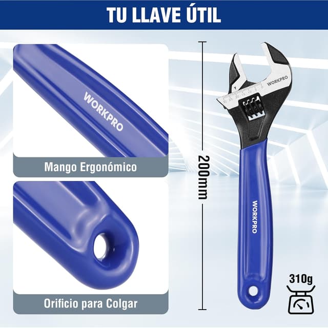 Detalle 2 de WORKPRO Llave Inglesa 200 mm 30 mm