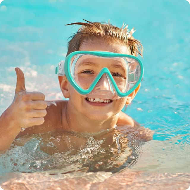 Detalle 2 de RIOROO Kinder-Tauchbrille mit 180° Panorama, Nasenabdeckung und Anti-Beschlag (6–16 Jahre)