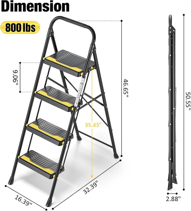 Thumbnail 6 de Urackify 4 Step Ladder 150 kg capacity with handrail 🪜