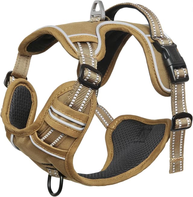 Detalle de HEELE Dog Harness (No-Pull) with Reflective Strips, Padded Comfort & Handle, Brown, Size M