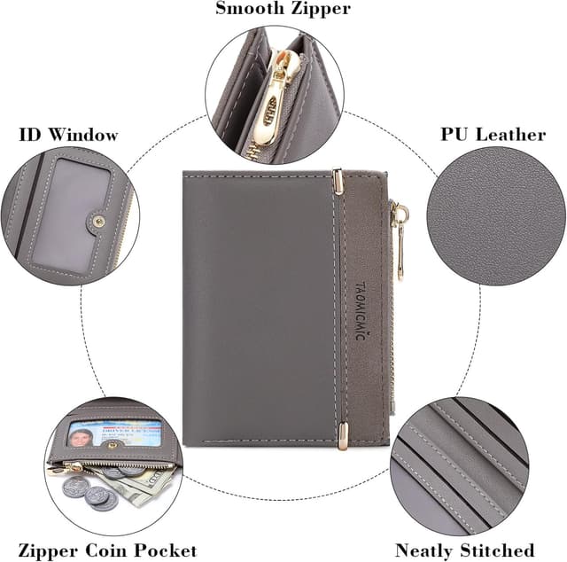 Detalle de FALAN MULE Small Wallet for Women RFID Blocking – Compact bifold wallet with zip coin pocket