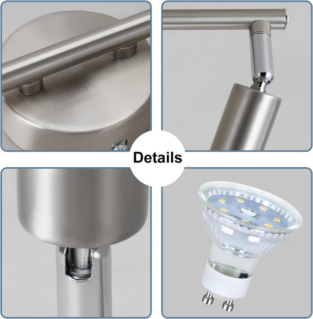 Detalle 2 de Glitzerlife LED Deckenstrahler 2-flammig für Flur mit GU10, schwenkbar 330° (ohne Leuchtmittel) – silber