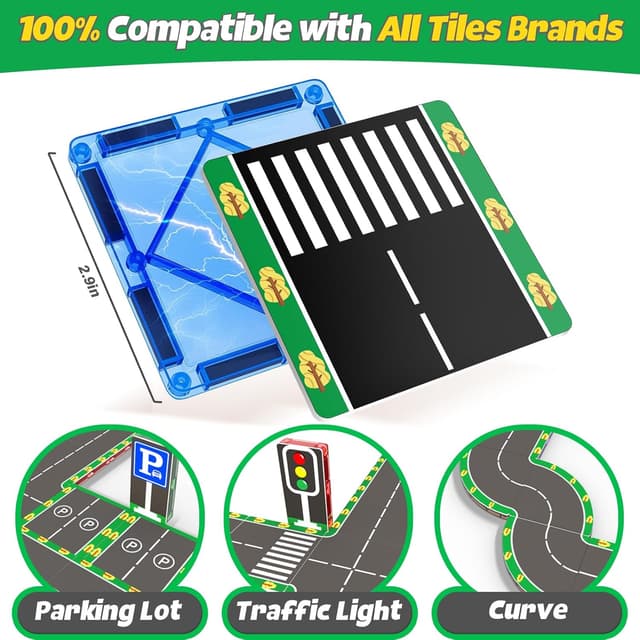 Detalle 2 de obakaer 64-teilige magnetische Bausteine Straßenaufsatz-Set mit Magnetfliesen (STEM) – für Kinder ab 3 Jahren