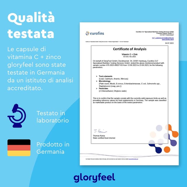 Detalle de Vitamina C 500 mg + Zinco 10 mg 365 capsule vegan (scorta 1 anno) con ascorbato di calcio