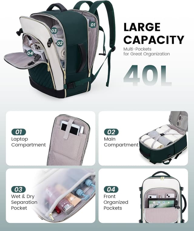 Detalle de LOVEVOOK Reiserucksack Damen (Groß) fürs Handgepäck mit Laptopfach bis 17,3 Zoll