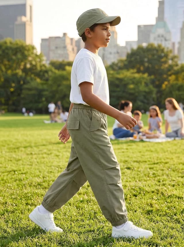 Detalle de JiAmy Boys Cargo Trousers (5–14 years) Elasticated Waist Parachute Jogging Pants